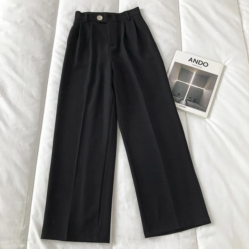 Retro Casual Suit Wide Straight Solid Colors Pants