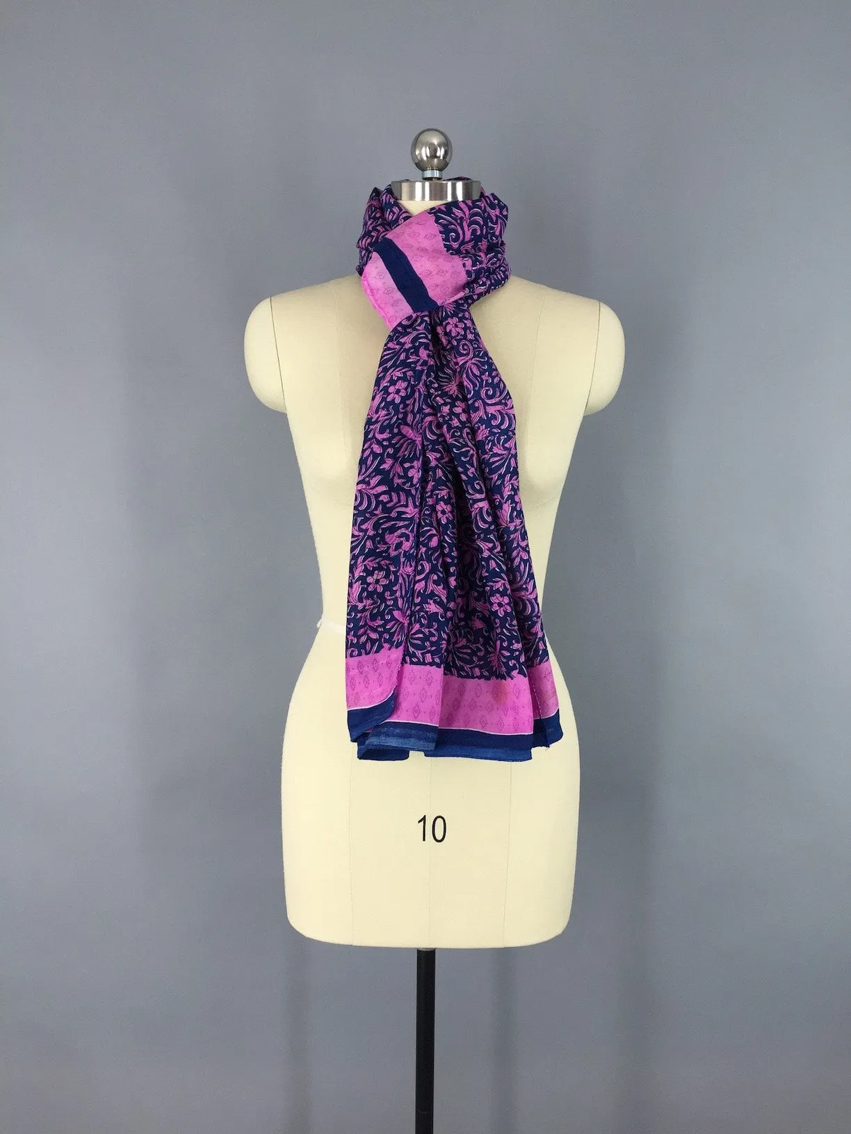 Sari Scarf / Blue & Pink Floral Batik Print