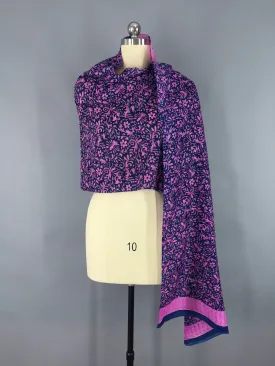 Sari Scarf / Blue & Pink Floral Batik Print