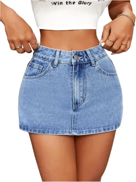 SHENHE Women's Denim Skort High Waist Mini Jean Skirt Skort Denim Shorts with Pockets