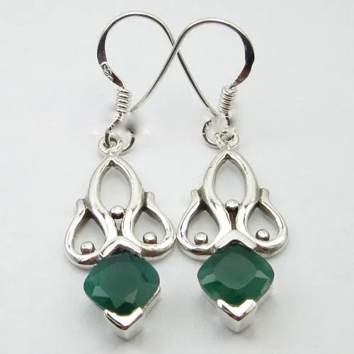 Solid Silver Green Onyx Raj Drop Earrings
