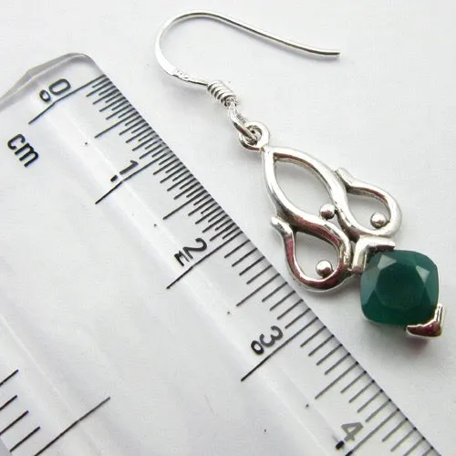 Solid Silver Green Onyx Raj Drop Earrings