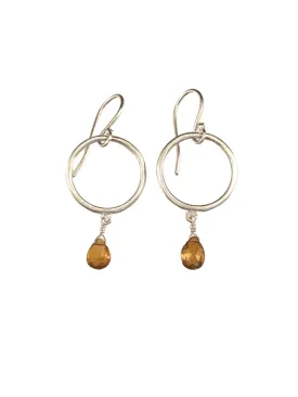 Sterling Circle and Citrine Drop Earrings