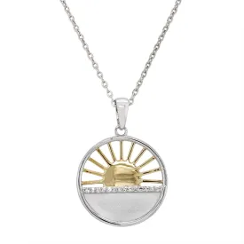 STERLING SILVER AND GOLD SUNRISE PENDANT NECKLACE WITH DIAMONDS, .04 CT TW