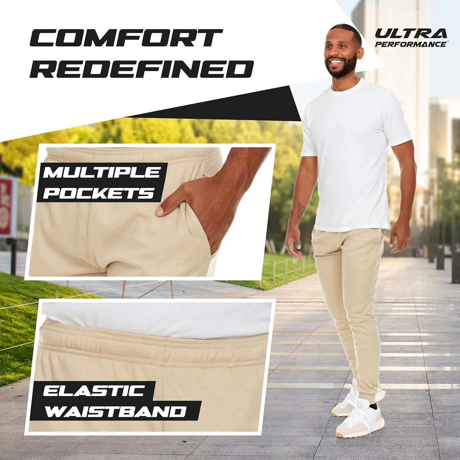 Ultra Performance 3 Pack Mens Lightweight Joggers for Men Casual Lounge Jogger Sweatpants with Pockets (SM - 4X)