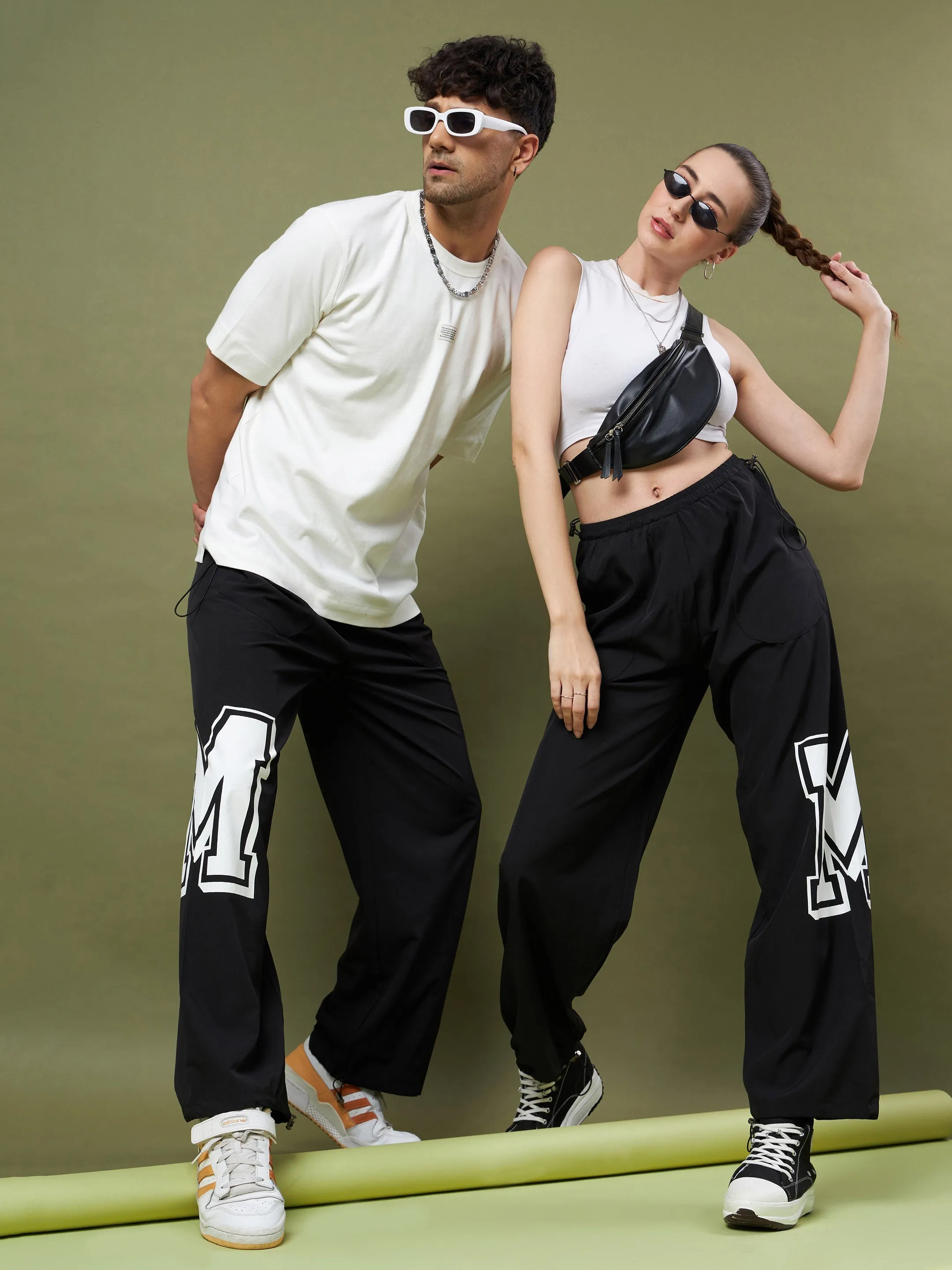 Unisex Black Printed Parachute Track Pants