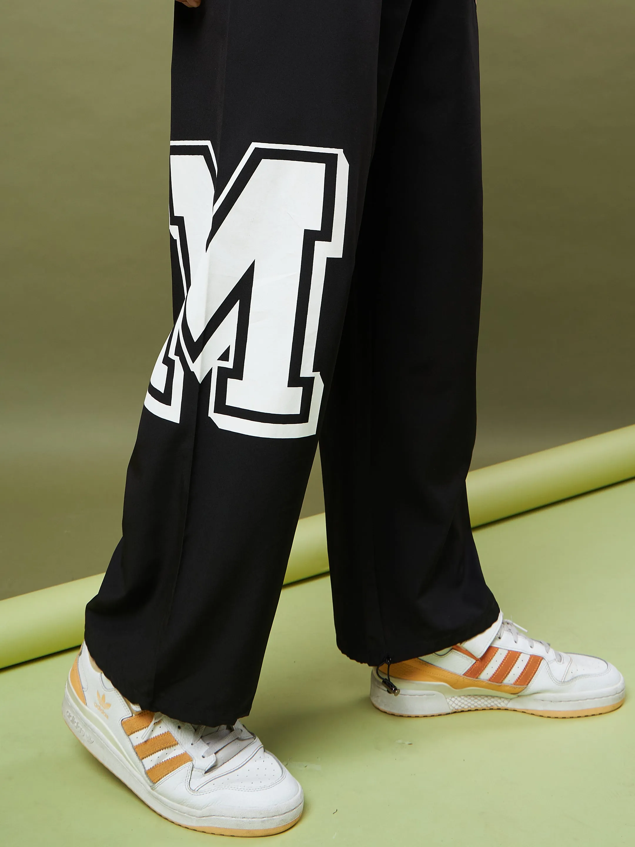 Unisex Black Printed Parachute Track Pants