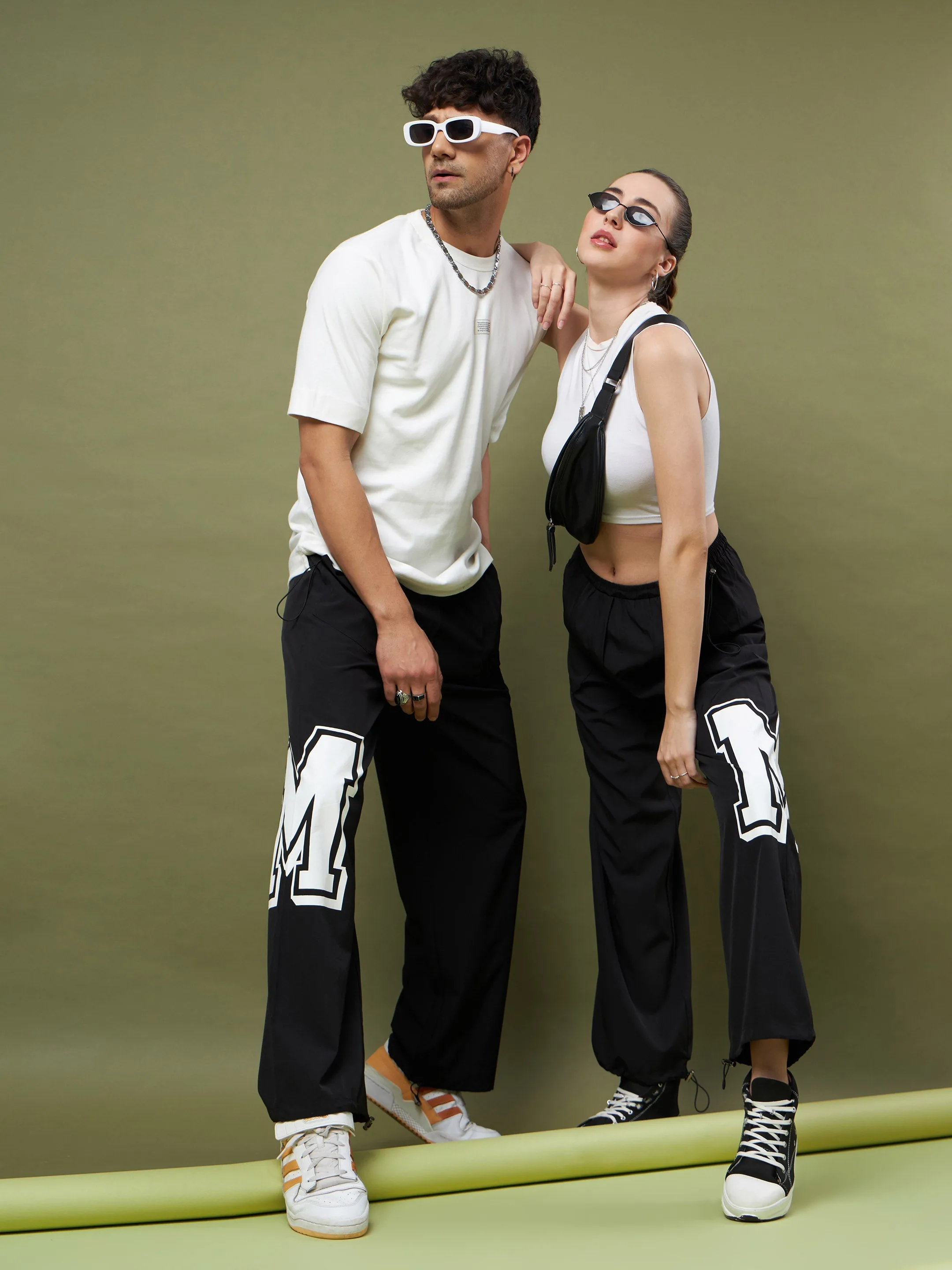 Unisex Black Printed Parachute Track Pants