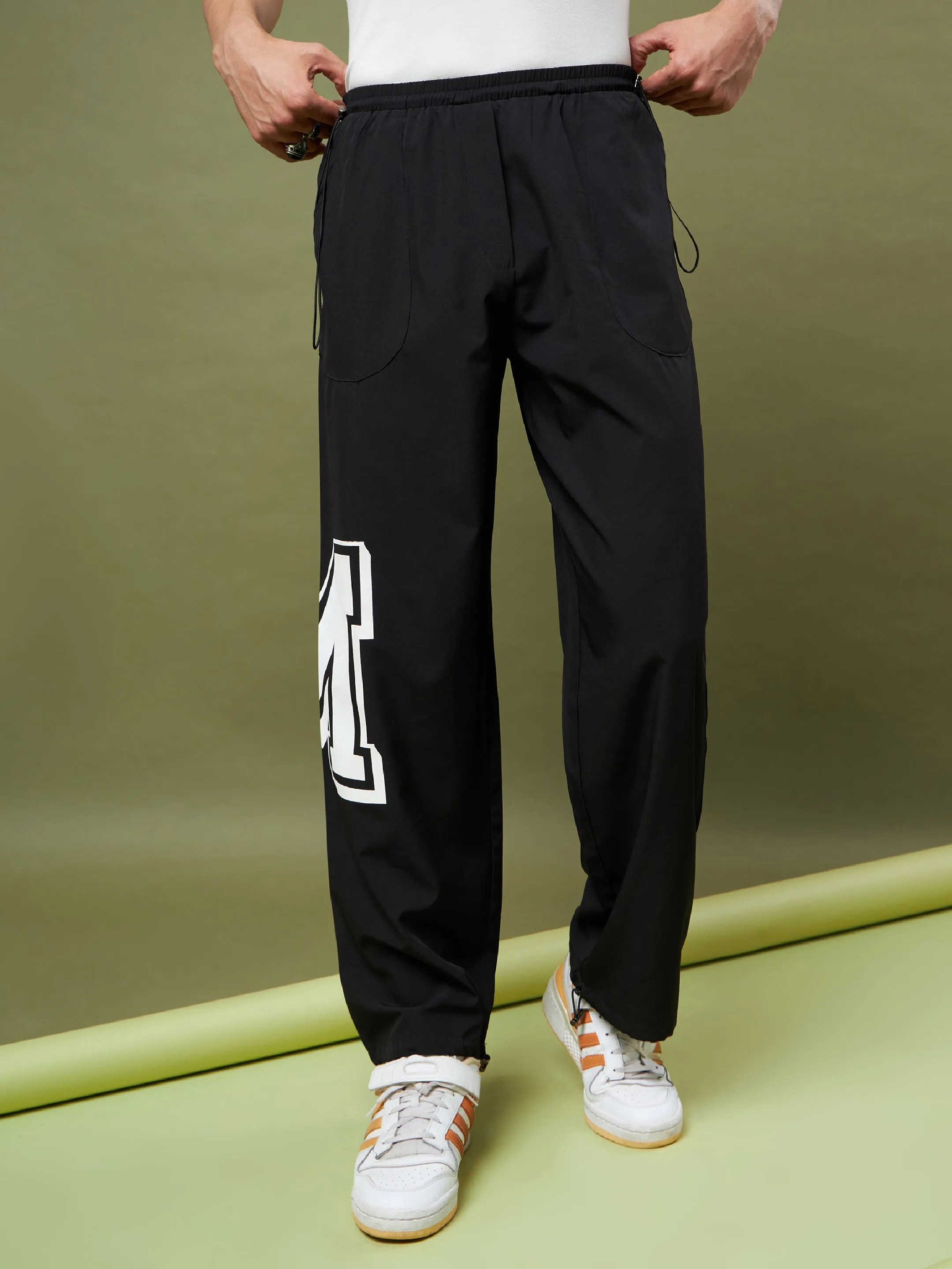 Unisex Black Printed Parachute Track Pants