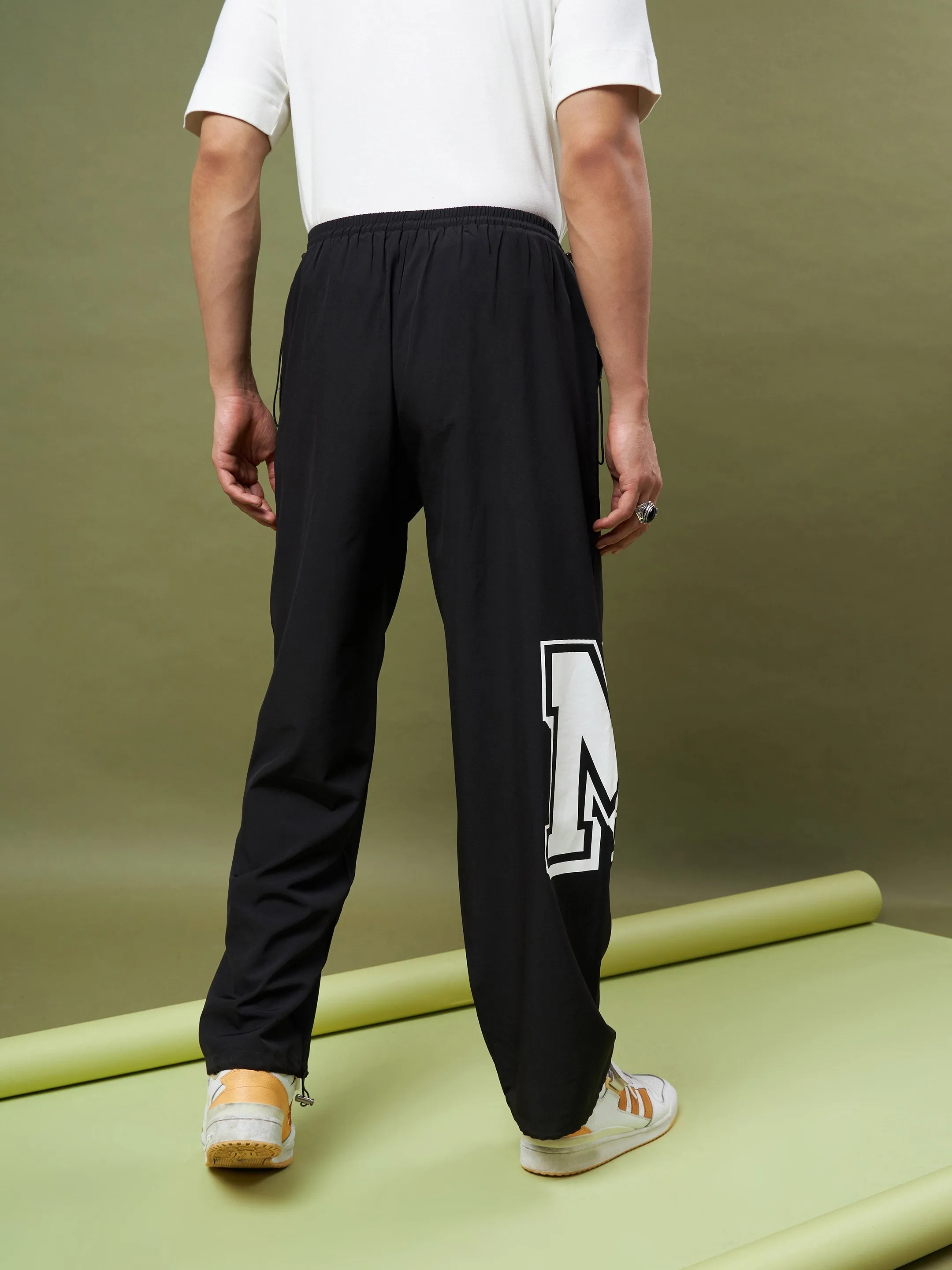 Unisex Black Printed Parachute Track Pants