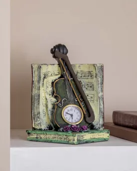 'Violin With Clock' Placed On Book Stand