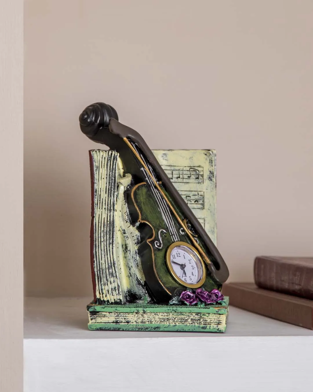 'Violin With Clock' Placed On Book Stand