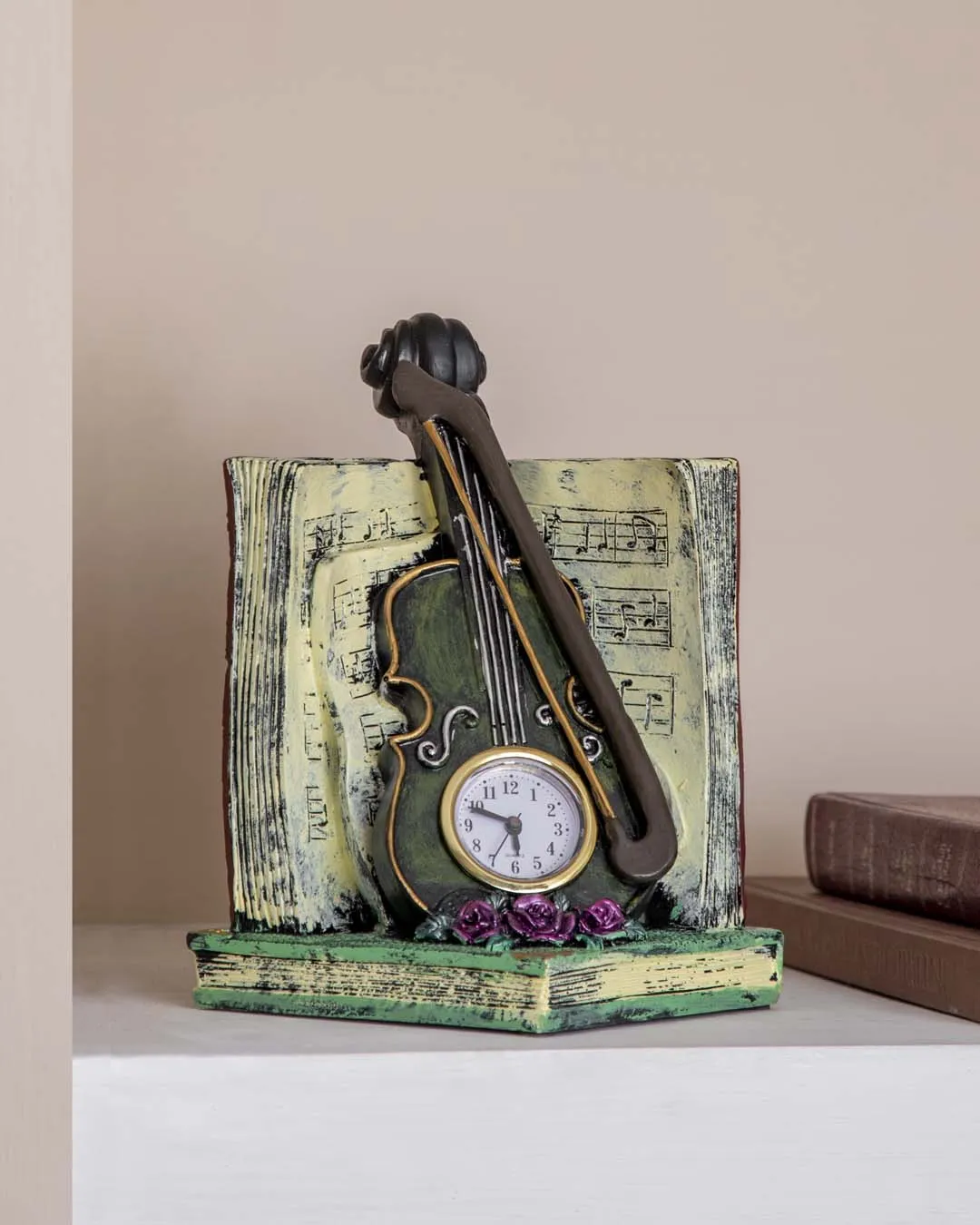 'Violin With Clock' Placed On Book Stand