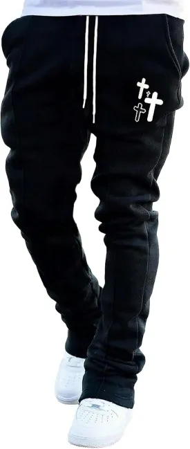 WDIRARA Men's Graphic Printed Stacked Sweatpants Flared Leg Y2K Drawstring Waisted Casual Jogger Pants with Pockets