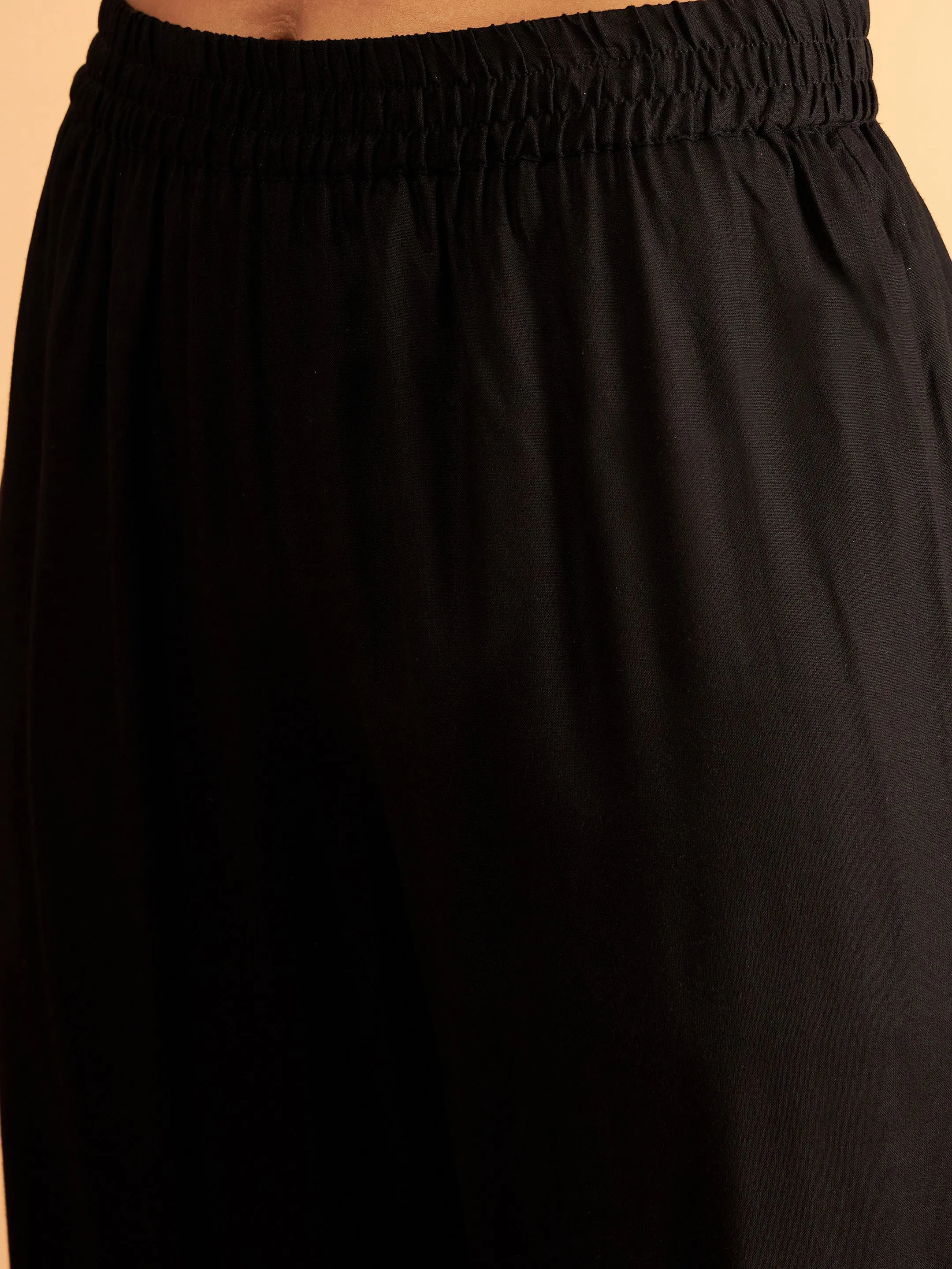 Women Black Sleeves Embroidered Shirt With Pants