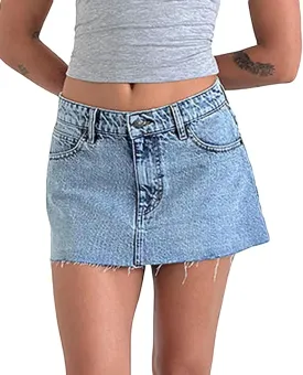 Women Y2k Denim Mini Skirt Sexy Bodycon Short Jean Skirt Low Rise Cargo Skirts with Pockets Vintage Streetwear