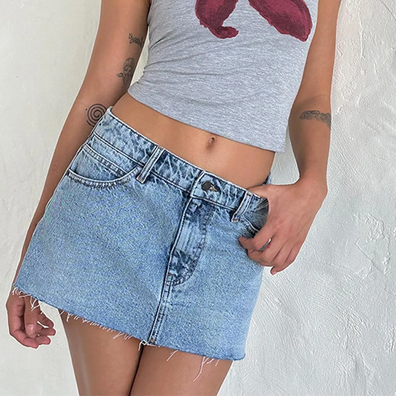 Women Y2k Denim Mini Skirt Sexy Bodycon Short Jean Skirt Low Rise Cargo Skirts with Pockets Vintage Streetwear