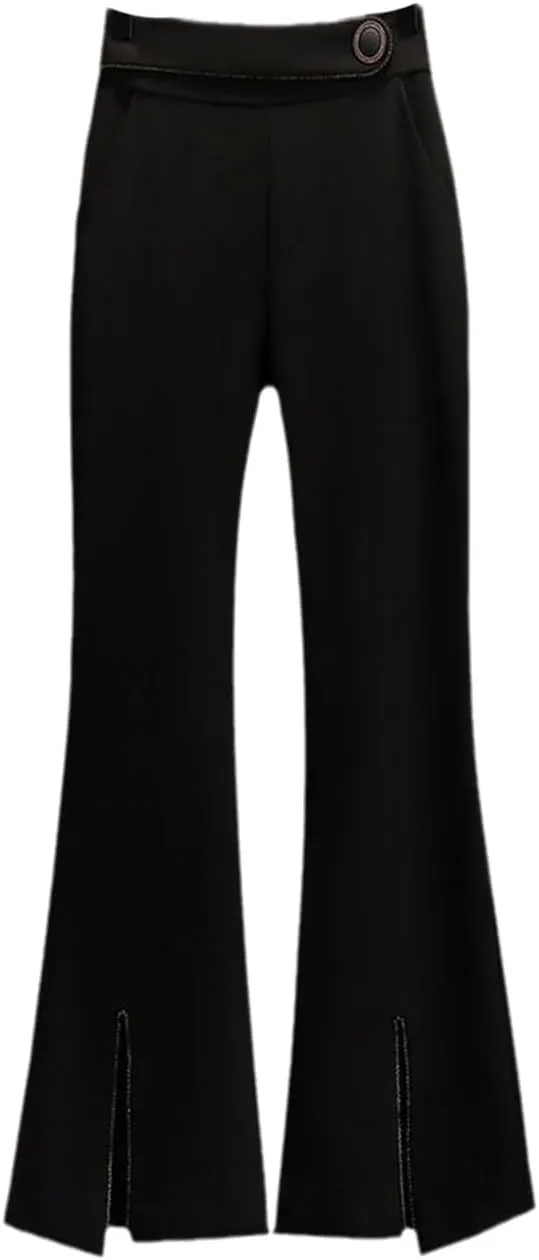 Women's Casual Blazer Set Spring and Autumn Midi Suit Coat Black Pants Two-Piece Set