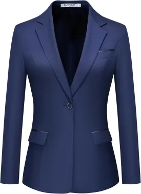 Women's Casual Business Blazer Notched Lapel One Button Open Front Long Sleeve Blazers Office Work Suit Jackets
