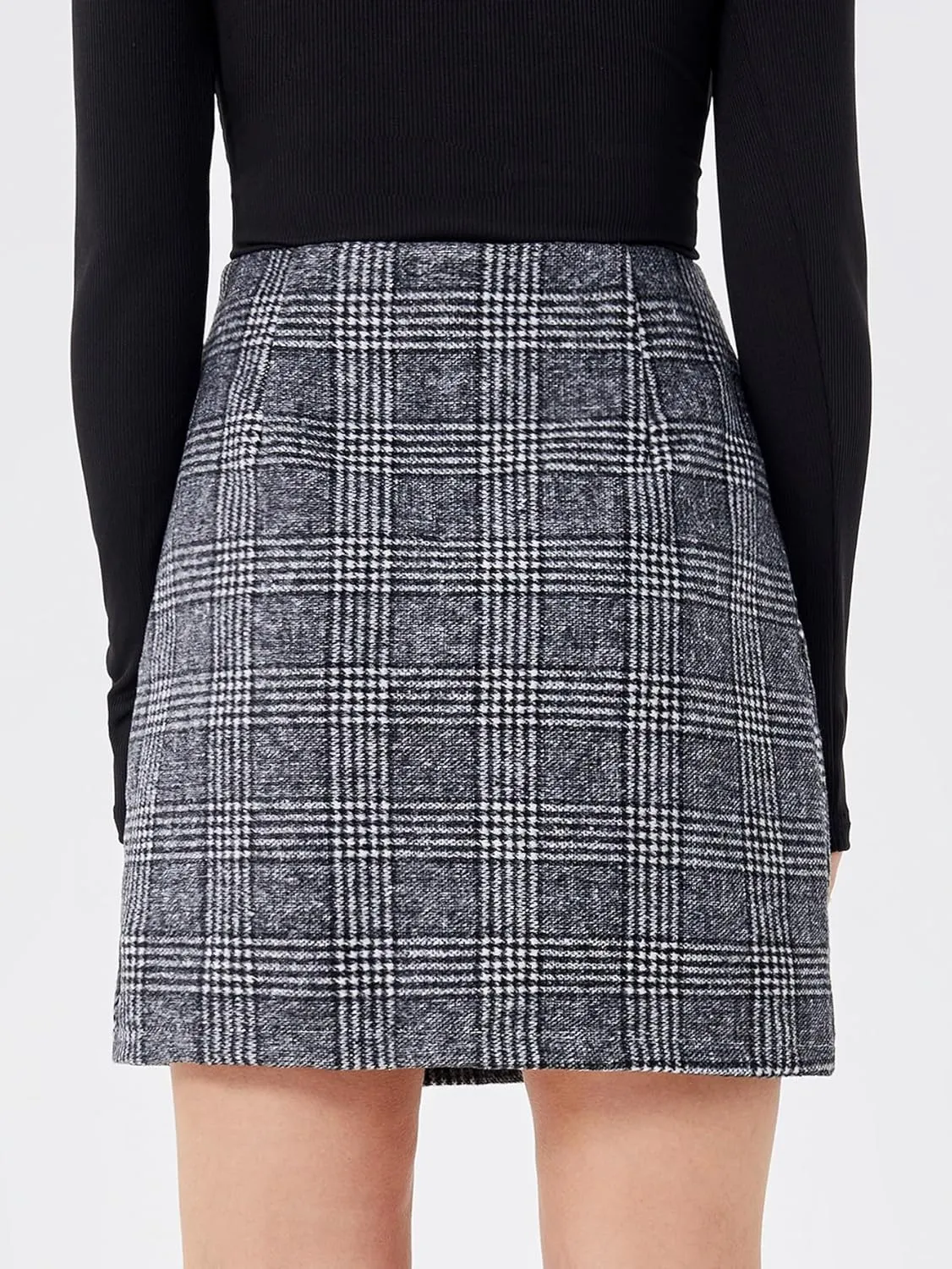 Women's Casual Plaid Skirt Zipper Side High Waisted Bodycon Mini Skirt