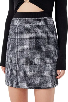 Women's Casual Plaid Skirt Zipper Side High Waisted Bodycon Mini Skirt
