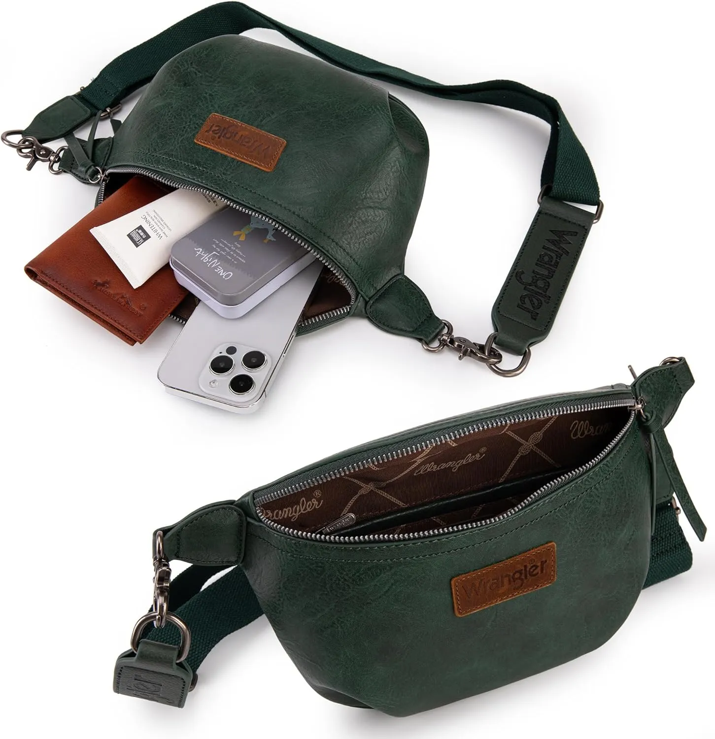 Wrangler Large Fanny Packs for Women Waist Bag Travel Belt Bags Crossbody Sling Purse Green