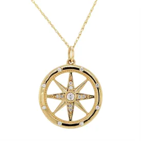 YELLOW GOLD FORTUNE COMPASS NECKLACE WITH DIAMONDS, 1/5 CT TW