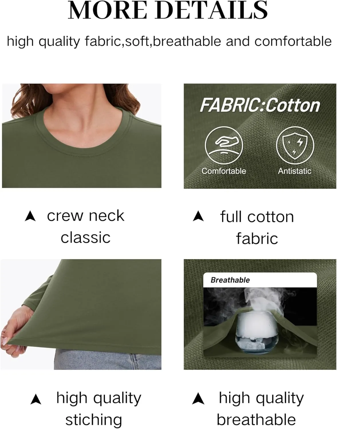YUCOLEN Women's Cotton Long Sleeve Shirts Crewneck Cotton Basic T-Shirt Solid Color Soft Comfy Casual Tops Tees for Women